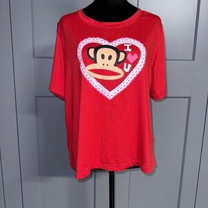 Paul Frank Julius the Monkey I Heart U Red Graphic Tee Shirt Large Casual Relax